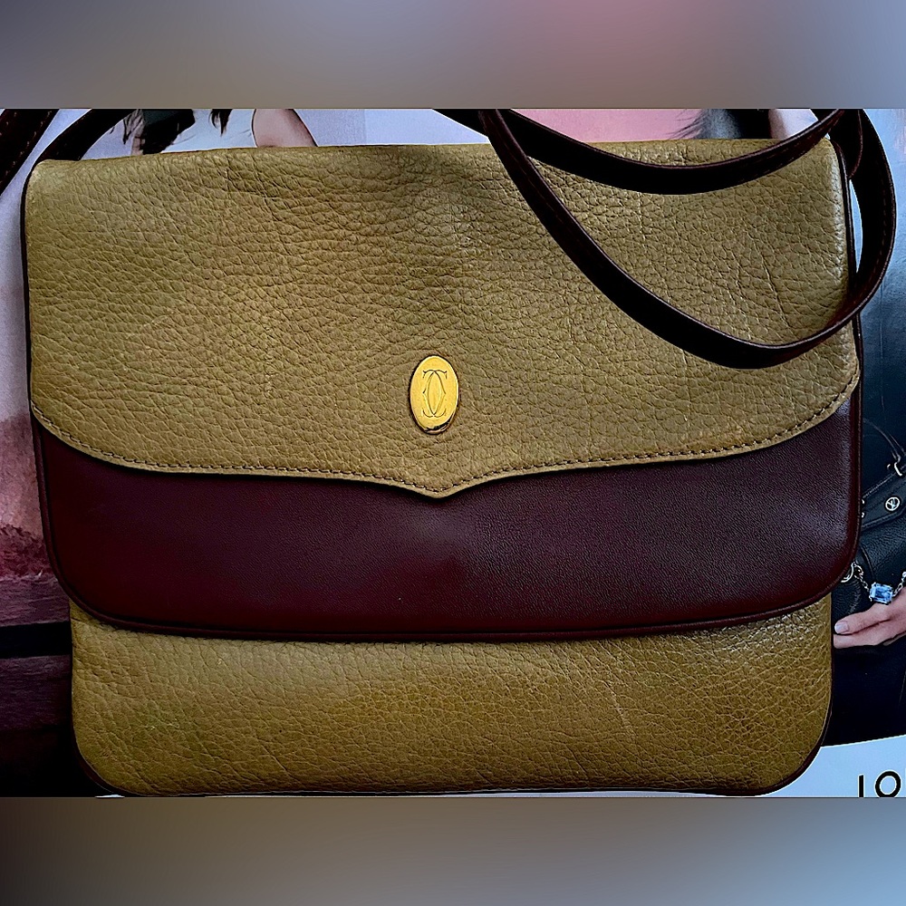 Cartier Vintage Leather Crossbody Bag Must De Mustard Yellow Brown Leather